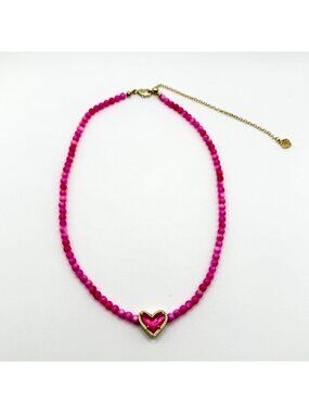 Kendra Scott Pink Beaded Necklace With Gold-Tone Heart Pendant